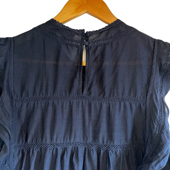 Reiss silk blend navy embroidered ruffle lightweight blouse. - Picture 10 of 16